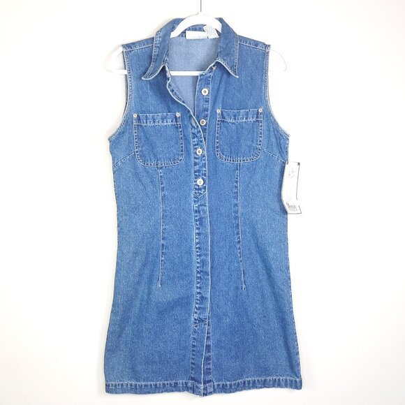 Bill Blass Dresses & Skirts - NWT Vtg 90s Denim Mini Shirt Dress Sleeveless M by Bill Blass